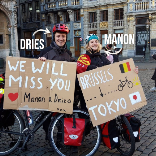 Dries & Manon about to depart on their bike trip from Brussels